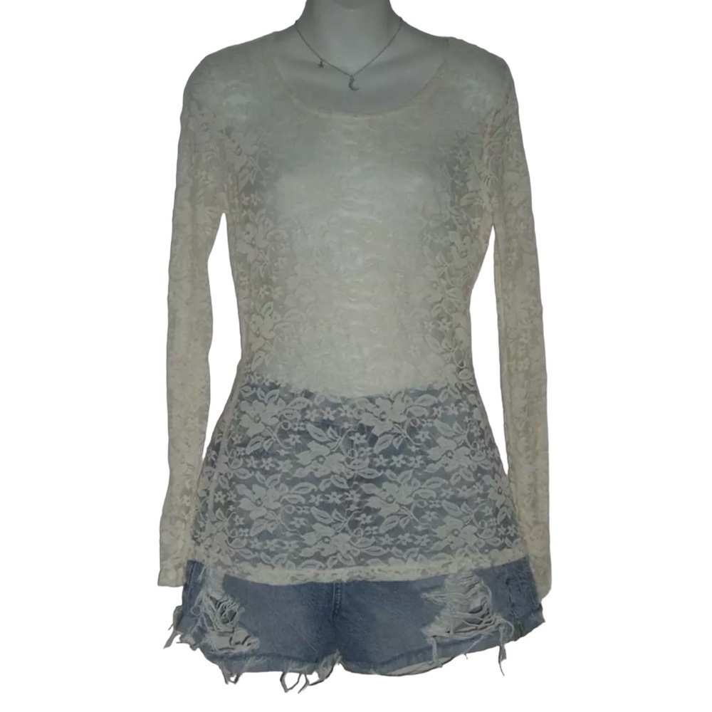Maurices Blouse Lace Sheer 90210 Brenda 90's Style Grunge Boho Western Romantic
